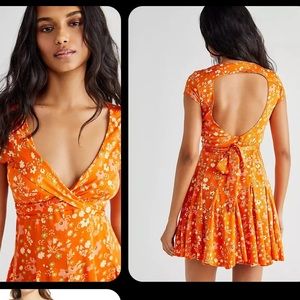 NWT! Free people it takes two crossover woven skater dress in peach